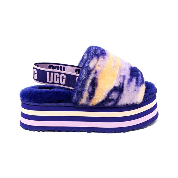 Ugg Disco Marble Slide Slippers Womens 9 Sheepskin Violet Night Purple Tie Dye - Picture 2 of 11